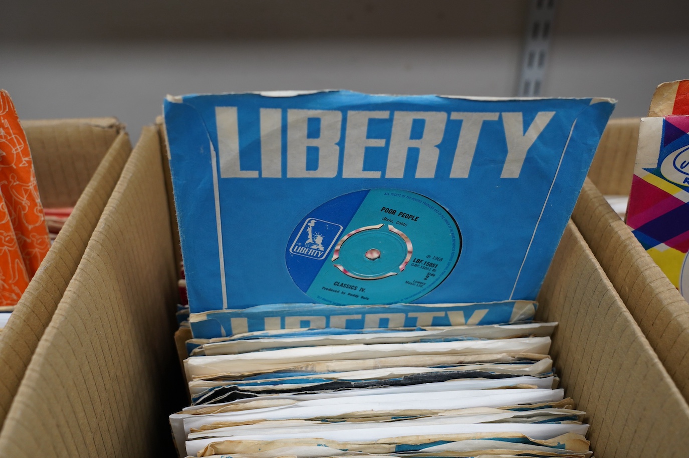 Three boxes of 7” singles on labels including; Oriole, Polydor, Liberty, Piccadilly, Mercury, etc. artists including; The Who, James Brown, the Crickets, Eddie Cochran, The Platters, Big Bopper, Sarah Vaughan, Johnny Pre